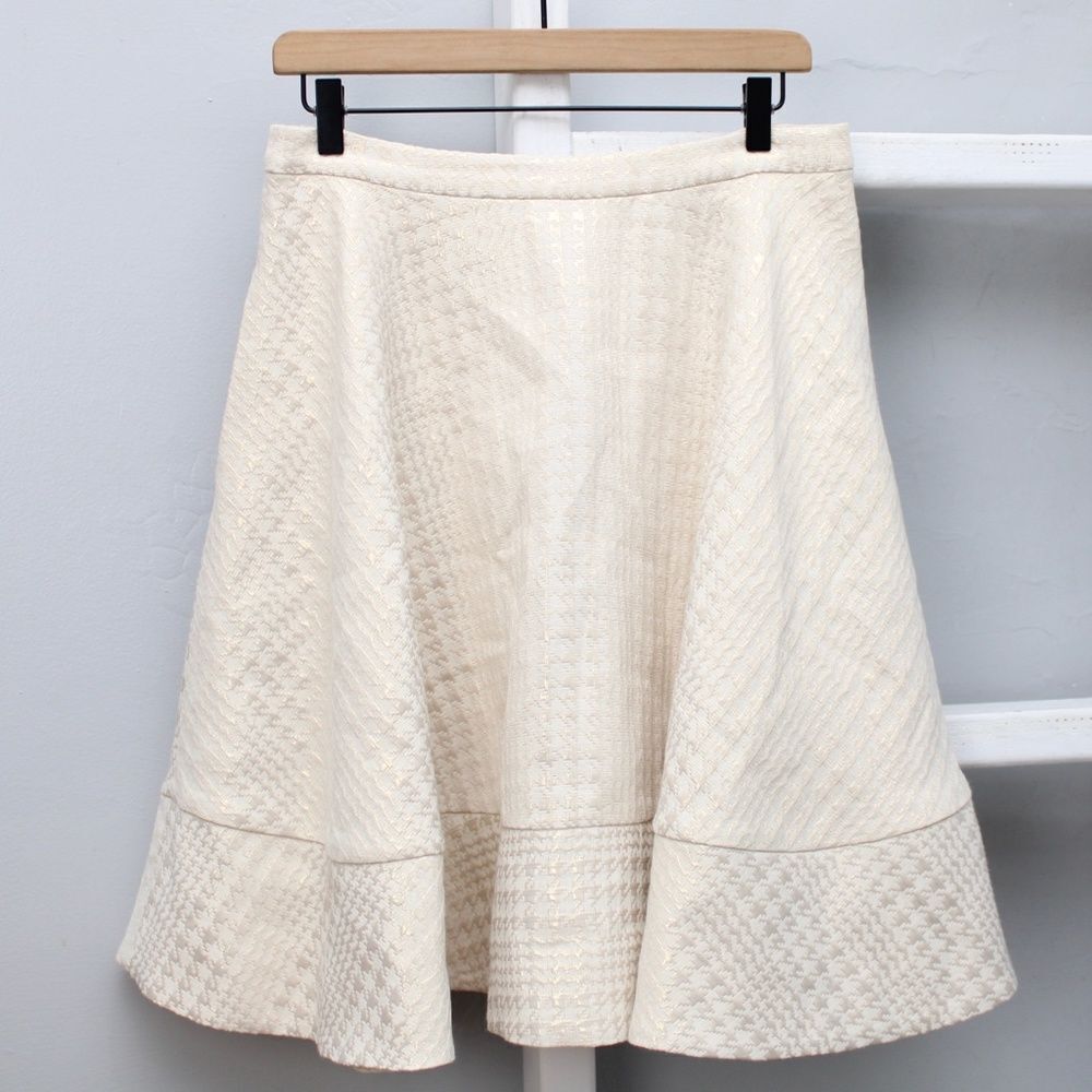 Erin Fetherston Nellie Houndstooth A-Line Cream Metallic Midi Skirt​​​ Size 12